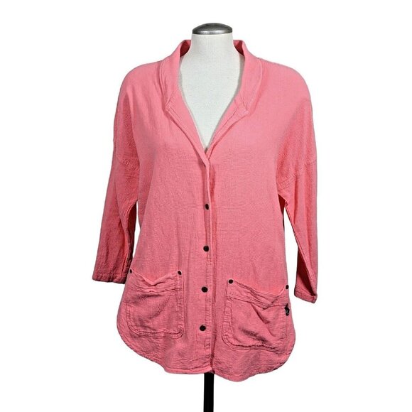 Womens Blazer Jacket Size Med Snap Front Caribbean Cotton Gauze Coral Pockets - Picture 1 of 6